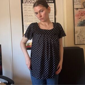 Navy Polka Dot Short Sleeve Women’s Top